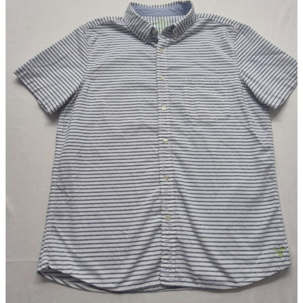 American Eagle mens blue/white striped slim fit shirt LG button up Cotton pocket